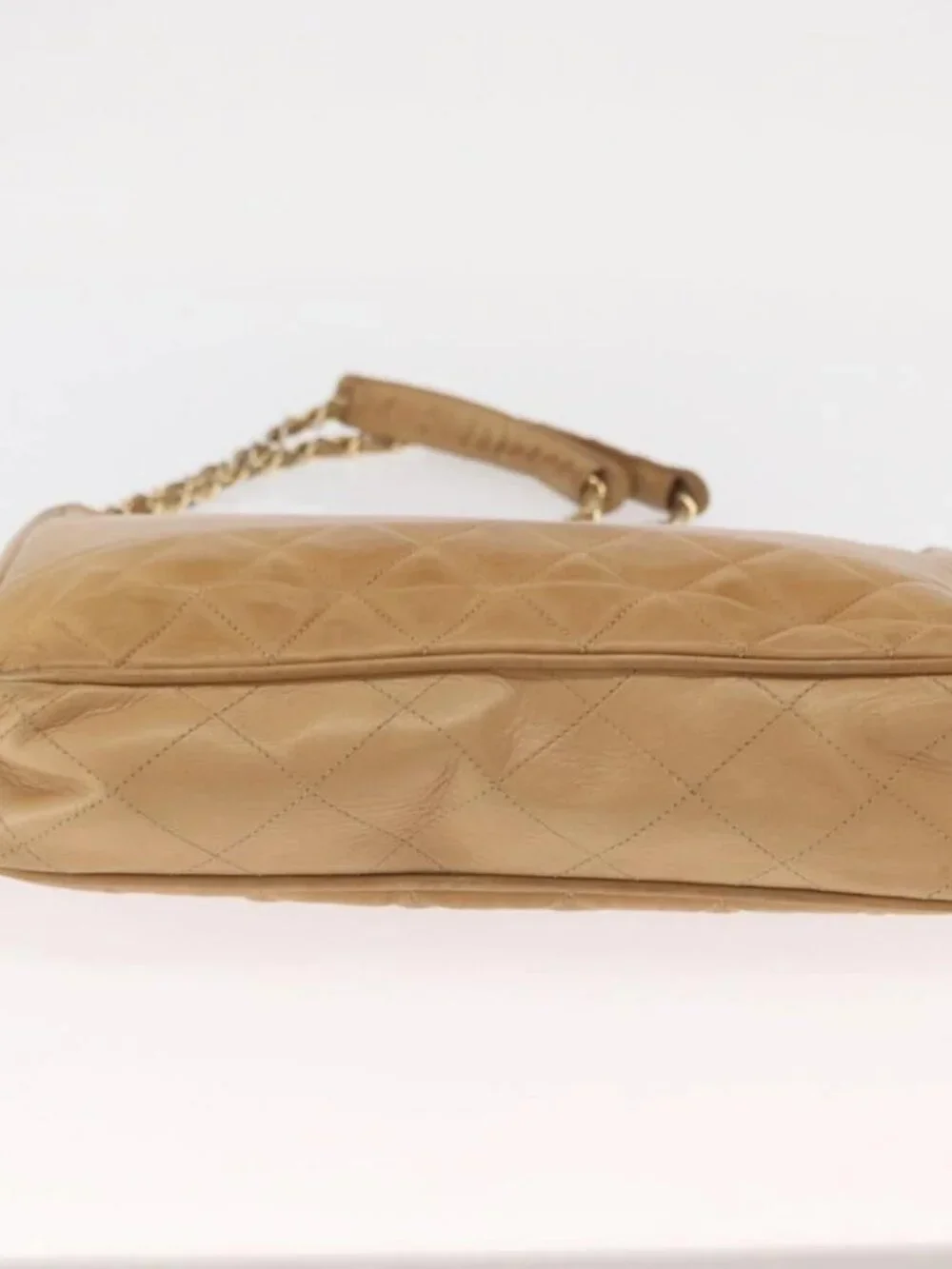 CHANEL Chain Matelasse Shoulder Bag Lamb Skin Beige Gold CC Auth gh1553